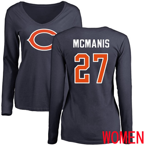 Chicago Bears Navy Blue Women Sherrick McManis Name and Number Logo NFL Football #27 Long Sleeve T Shirt